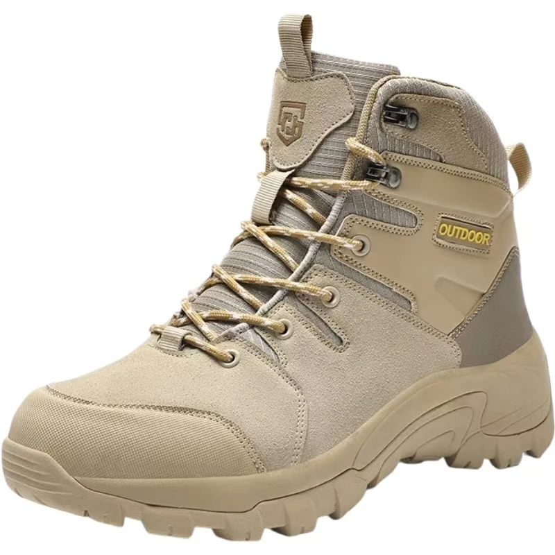 

Men's Autumn Winter Big Size High Top Climbing Boots Thick Sole Non Slip Genuine Leather Waterproof Lace Up Outdoor Hiking Boot