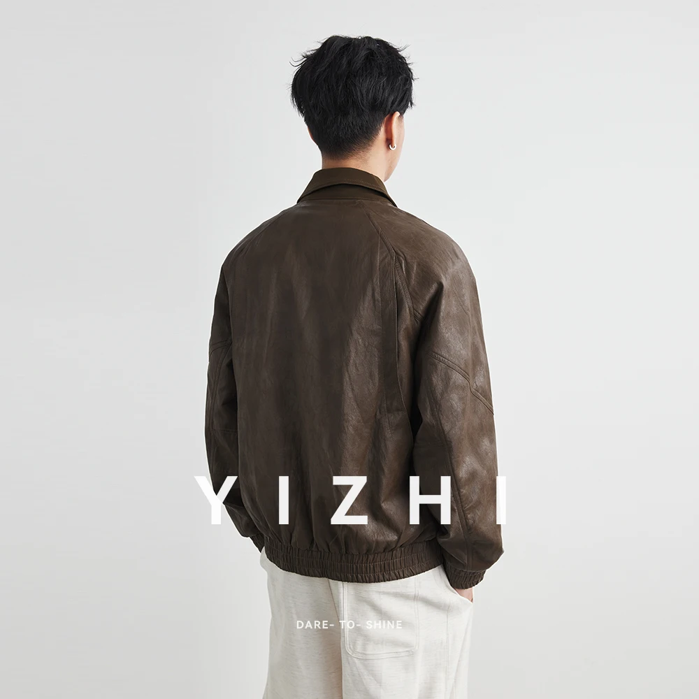 2025 Spring New Men's Cool Handsome Retro Distressed Brown Pu Leather jacket Men Zipper Luxury Designer American Vintage Clothes - Image 2