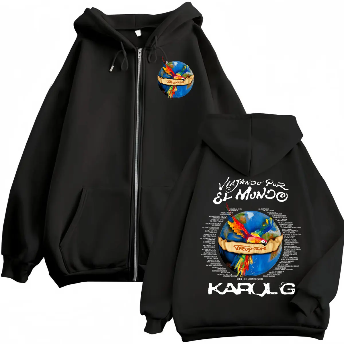 Karol G Tropicoqueta Tour 2026 Graphic Zipper Hoodies Fashion Pop Music Zip Up Sweatshirts Unisex Casual Loose Fleece Pullovers