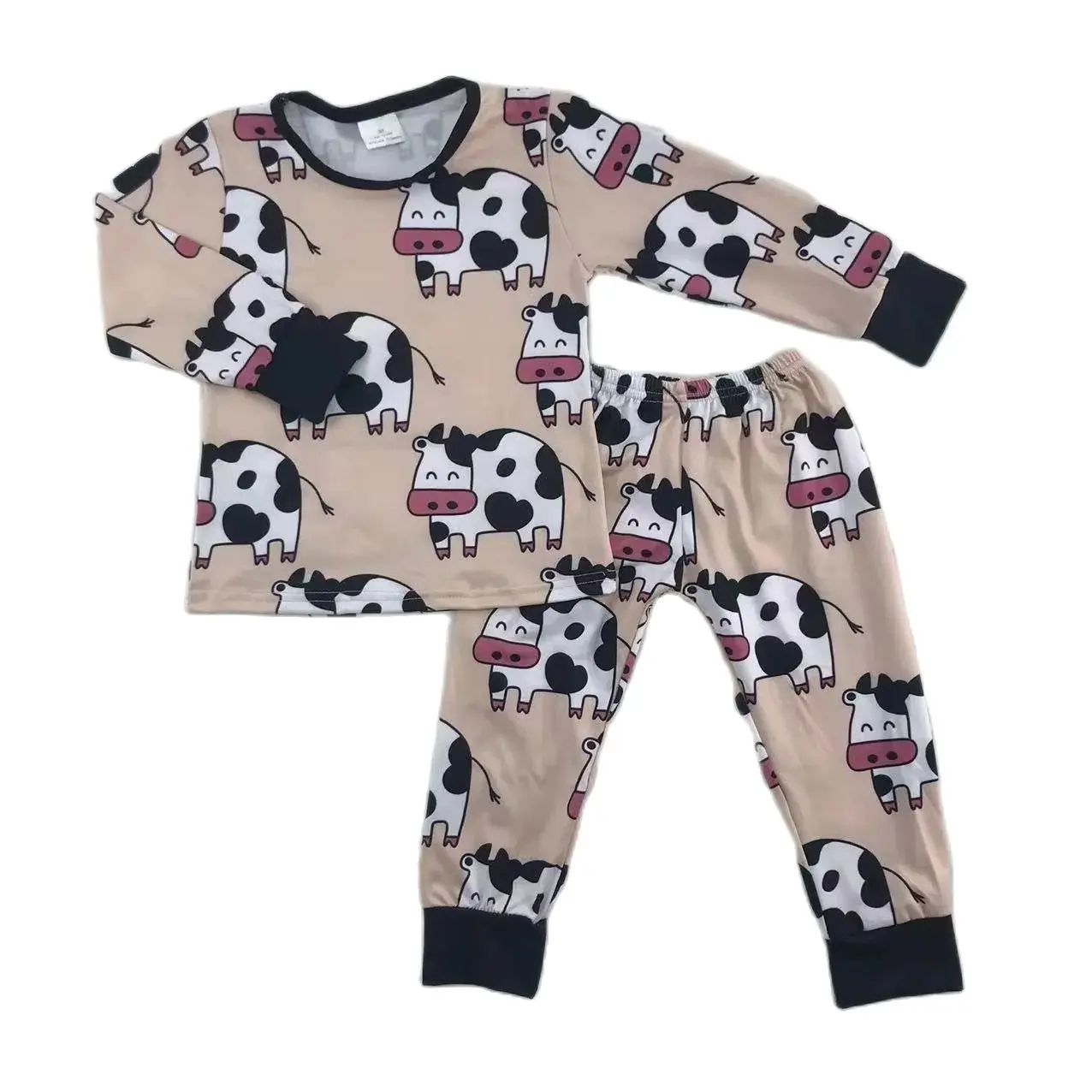 Cow pattern  Pajamas  for boys girl  set autumn long-sleeved pajamas plus long pants childrens clothes cotton