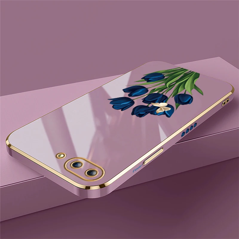 Butterfly Floral Blue Tulip Phone Case For Infinix GT 20 Pro Zero 5G 2023 X Pro 30 Shockproof Plating Silicone Soft Cover view 2
