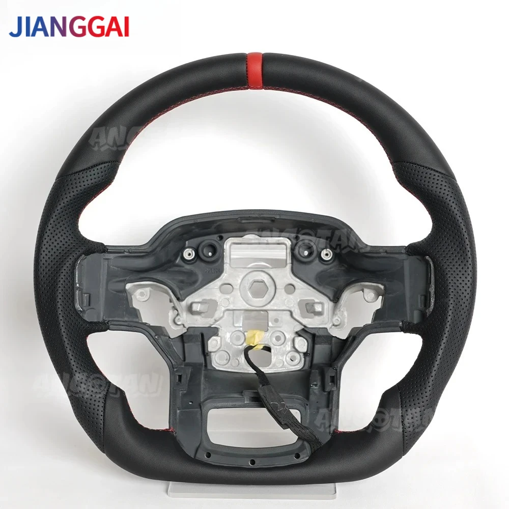 Heated Full Leather D-shaped Steering Wheel With Paddle Hole Red Stitch Fit For Ford Raptor F-150 2021-2024