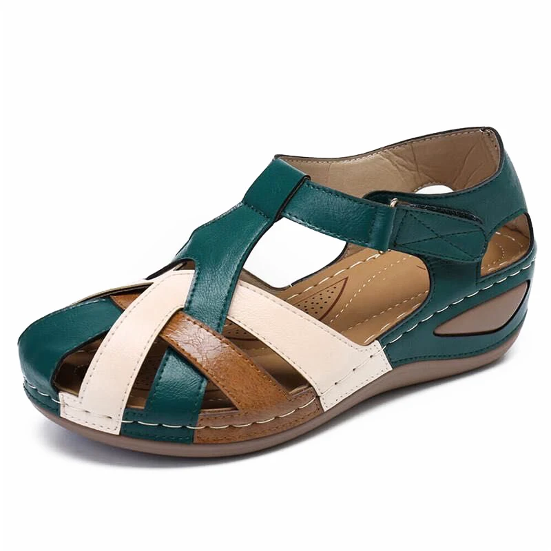 Lollita Orthopedic Plus Sandals Pu Leather Retro Arch Support Comfy Round Toe Useful For Women Simple And Beautiful Cross Buckle