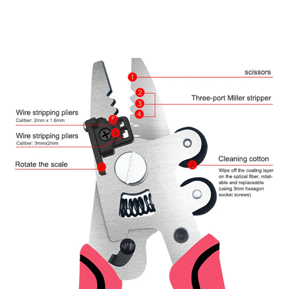 FCST Fiber Optical Stripper Plier 3 Port 8 in 1 Miler Plier for Fusion Splicer FTTH Tool Scissors