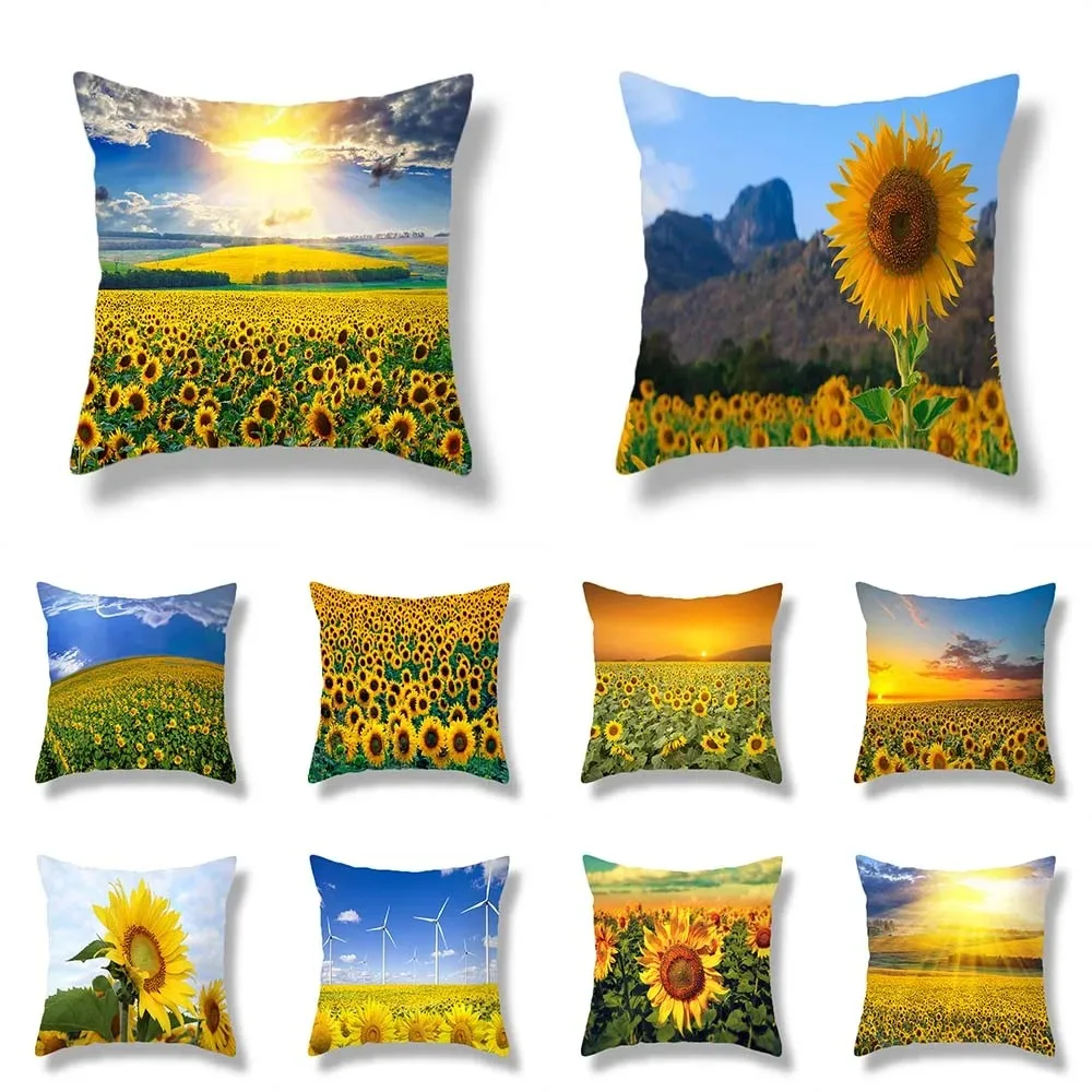 Sunflower Flower Single Side Pattern Pillowcase Peach Skin Velvet Small Fresh Home Room Bedroom Sofa Cushion Cover Decoration