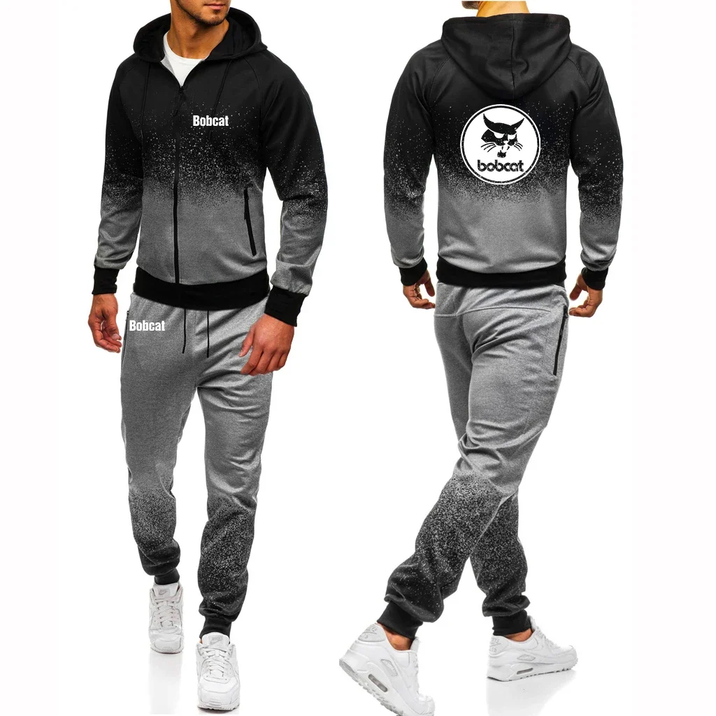 2024 Bobcat Heavy Equipment Men's New Tracksuit Harajuku Set Gradient Color Jogger Sport Wear Sportwear Tops+Pant Two Piece Suit