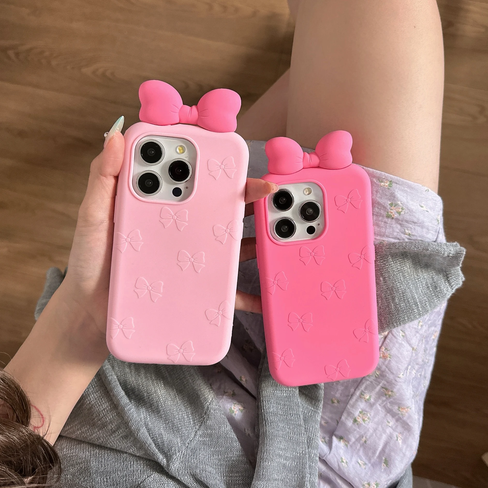 

17Pro Max For iPhone 12 13 14 15 16 pro max, 3D Cute Cartoon Bowknot Soft Silicone Phone Case, Shockproof Back Cover Skin Shell