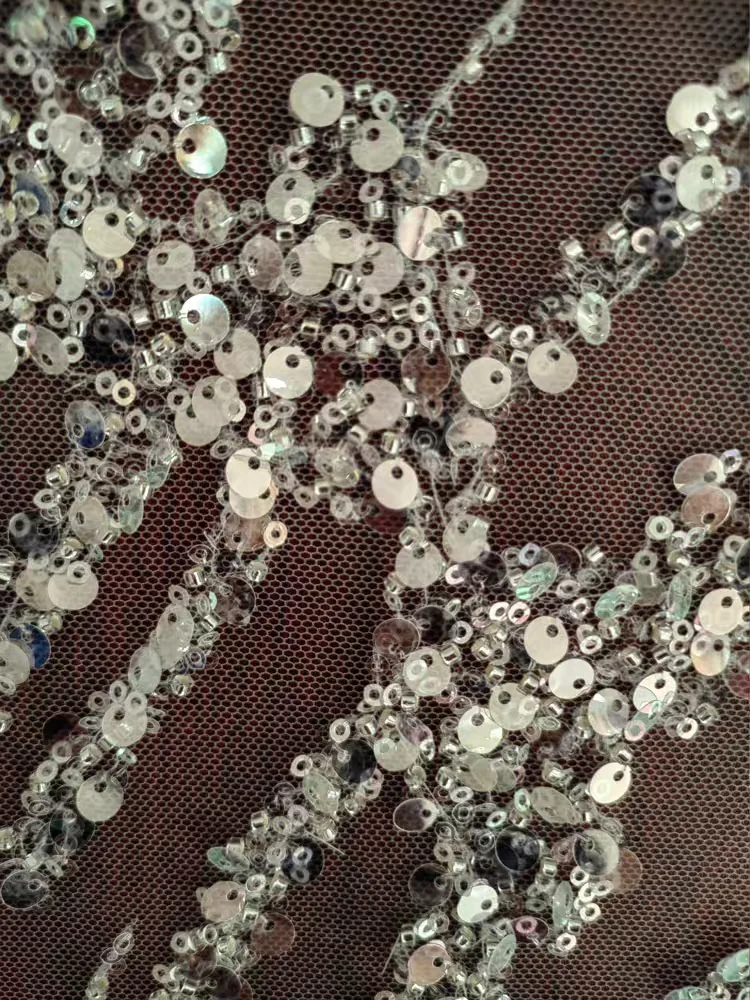 Classic Luxurious Chain Pattern Lace White Shining Sequins Beaded Lace for Wedding Dress