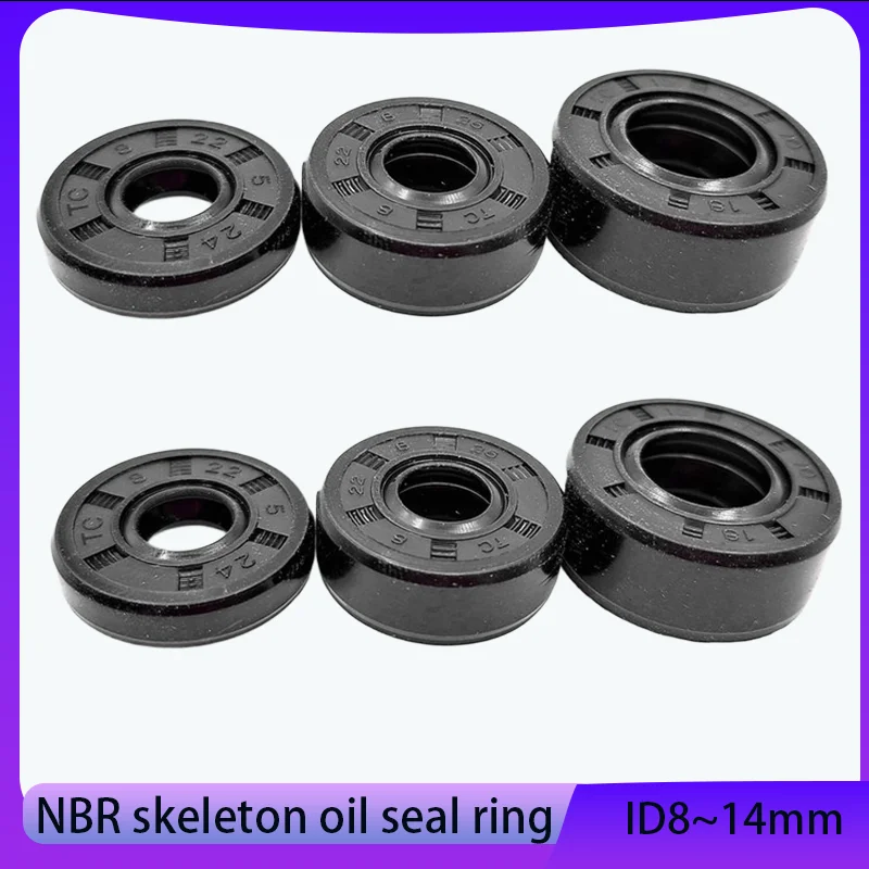

TC NBR Oil Seal ID8~14mm OD 12mm ~ 35mm THK 3~10mm Nitrile Rubber Oil Resistant Double Lip Skeleton Rotating Shaft Gaskets