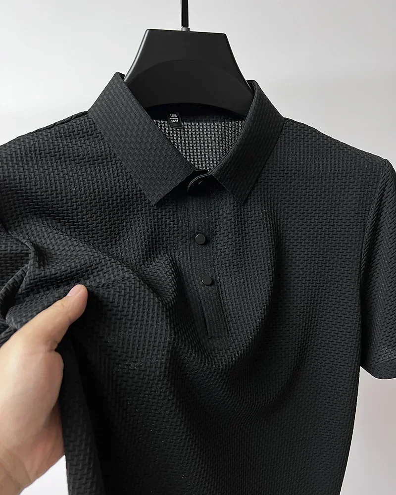 Sommer Neue männer Lop-up Hohl kurzarm Polo-Shirt Eis Seide Marke Kleidung Atmungsaktive Business-Mode T-Shirt männlichen Bis 6XL – Detail 10