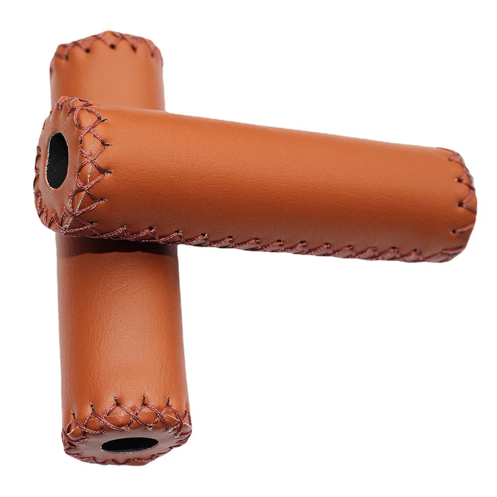 Handlebar Grips Leather Bicycle Grips Vintage Bicycle Grips Retro Cycling Grip Black Brown Anti Slip And Shock Absorption