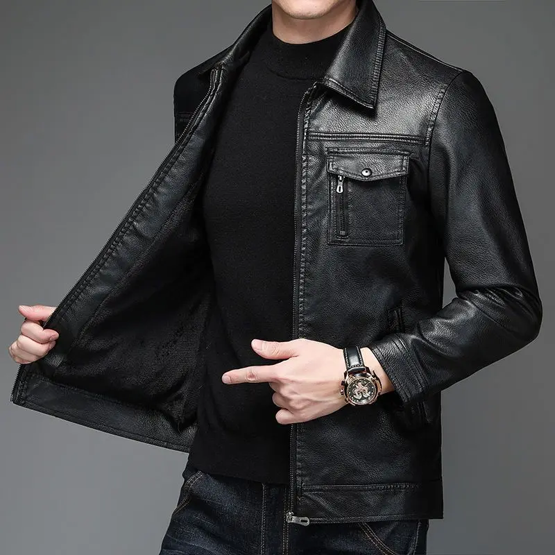 

Heavyweight Winter Leather Coat for Men 2025 Slim Fit Collared Jacket with Insulated Warmth