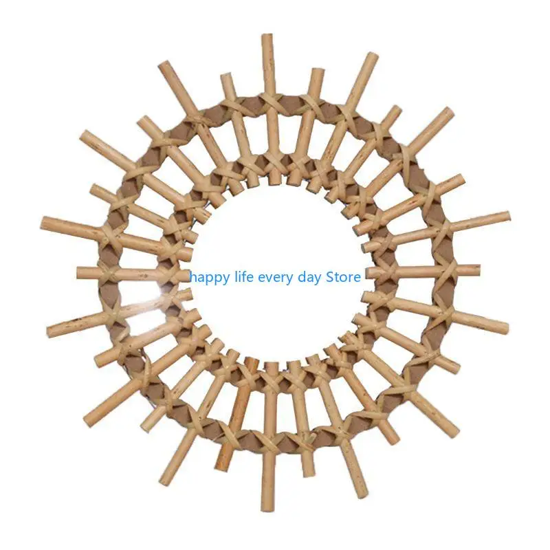 

T8UC Rattan Round Makeup Mirror Innovative Art Decoration Dressing Bathroom Wall Hanging Mirrors
