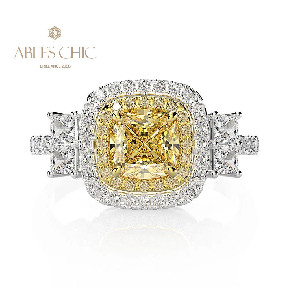 Ables Chic 925 Silver Lab Yellow Sapphire Bridal Ring Halo Blossom Engagement Wedding Rings S2R1S2R0442