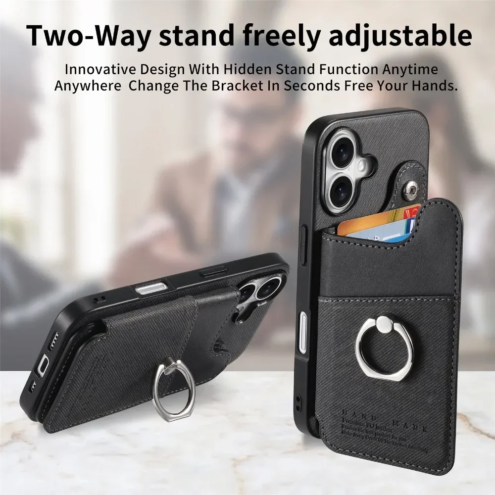Flip-Wallet mit Kartenhalter RFID-blockierende Handyhülle für iPhone 18 17 16 15 14 Plus 13 12 Pro Max Ring-Lederhalterung – Detail 14