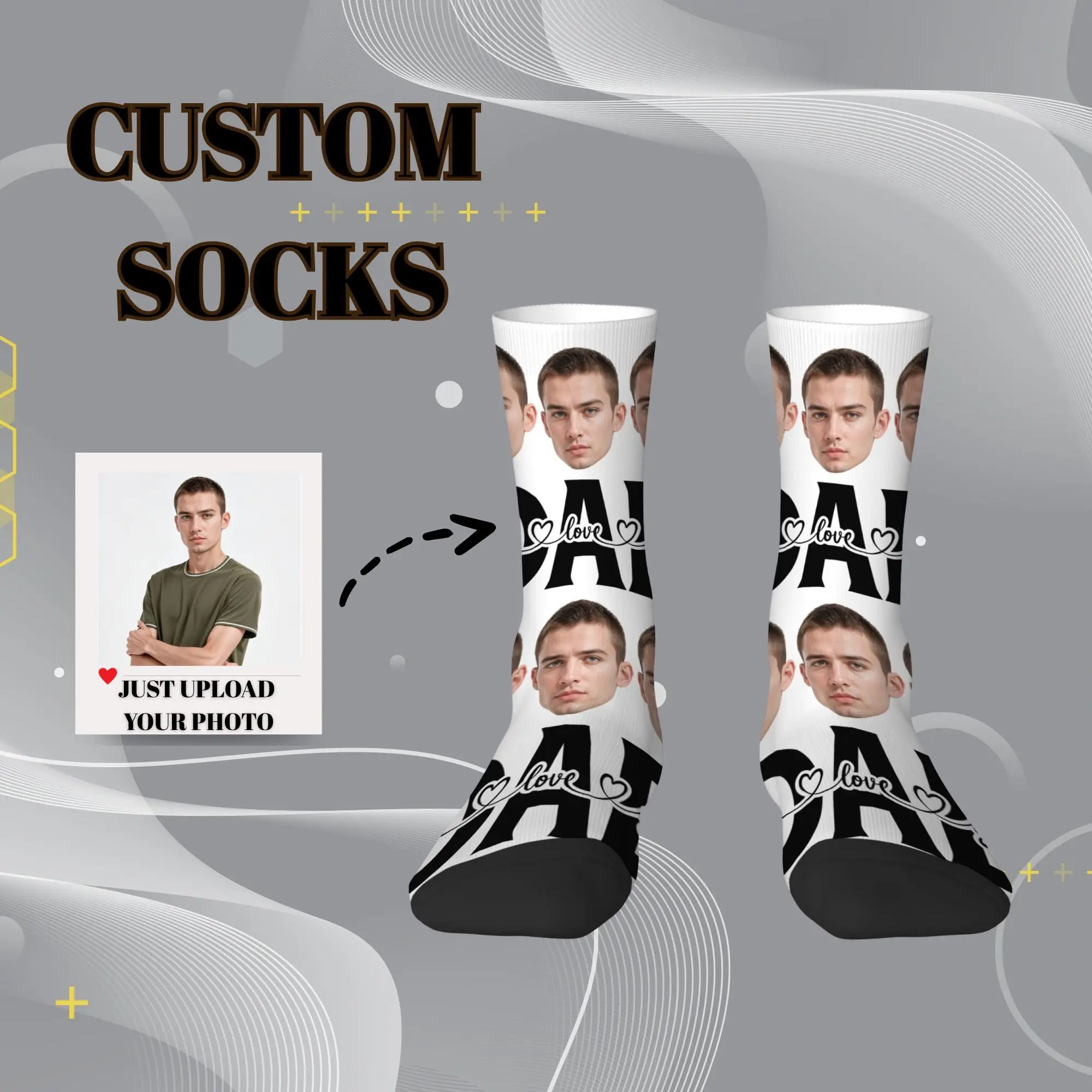 Unique Father Birthday Gift Socks Customizable with Personalized Face Photos Love Dad Simple Print Soft Comfotable Socks