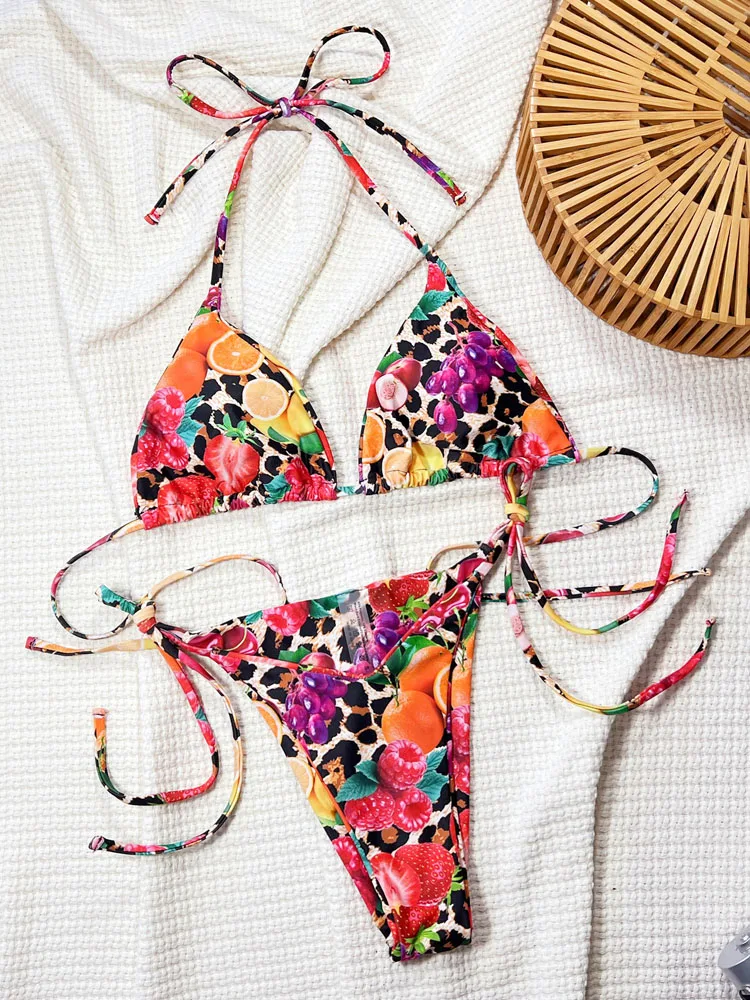 مثير سيدة طباعة ملابس النساء الرسن رفع بيكيني عالية قطع تعادل ثونغ ملابس السباحة البرازيلي شاطئ ثوب السباحة