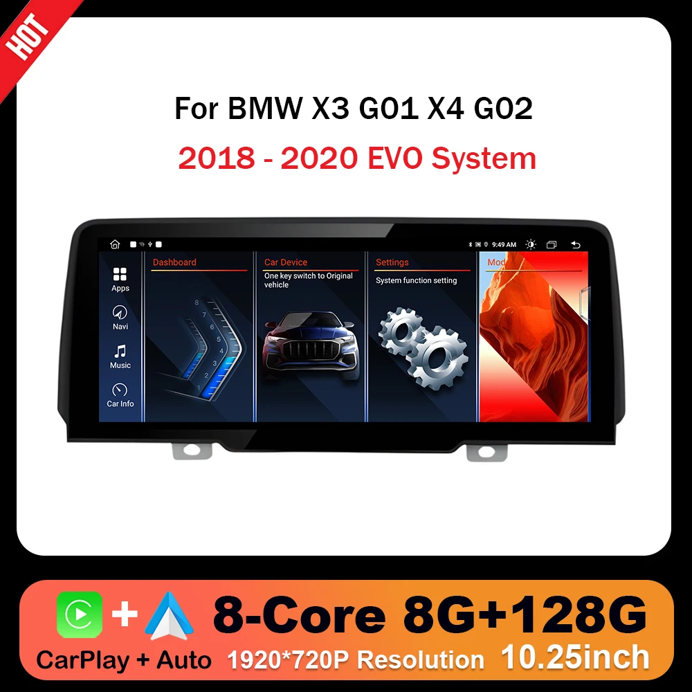 For BMW X3 G01 X4 G02 2018 - 2020 EVO Navigation GPS Wireless CarPlay Car Radio Multimedia VideoBT 4G WIFI 10.25 inch 1920X720P