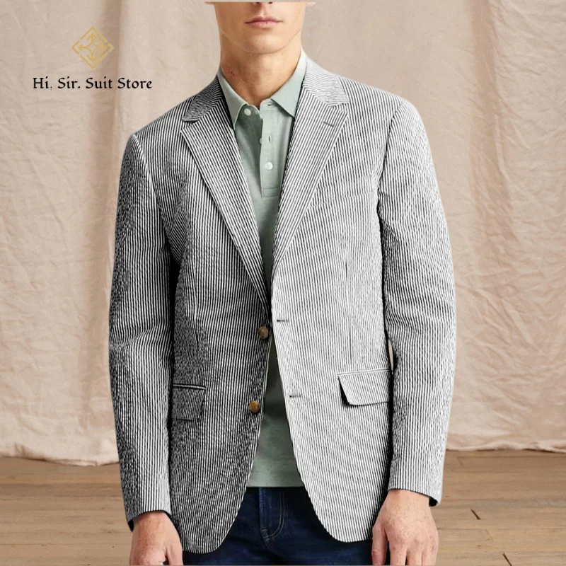 

Mens Blazer Slim Fit Stripes Mens Seersucker Suit Jacket Casual Summer Blazers Slim Fit Sport Coats Suits Jackets Wedding Prom