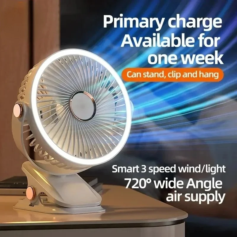 

8000mAh Rechargeable Desktop Portable Clip-on Fan 3 Speed Quiet Air Circulator Wireless Fan With LED Light Camping Home