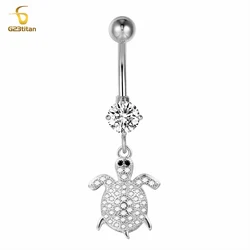 8mm 12mm 14G Titanium Belly Piercing Ring Crystal Turtle Dangle Belly Button Jewelry Women Sexy Navel Bar Summer Beach Accessory