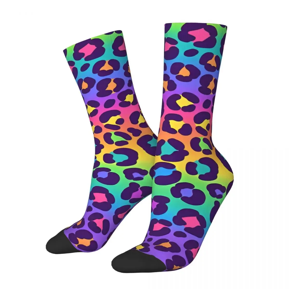 Rainbow Leopard Pattern Stockings Design Trendy Socks Autumn Anti Slip Socks Women Men Climbing Soft Socks