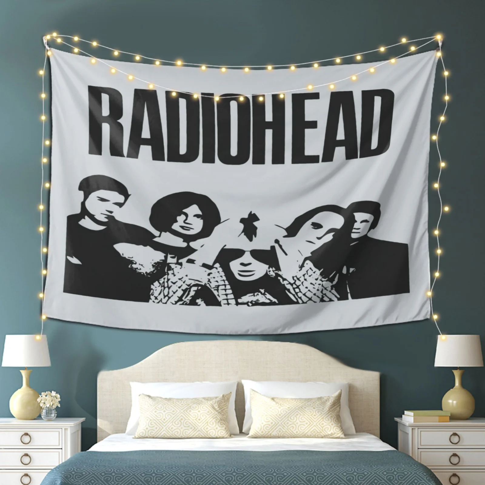VIKAMA Radio Commander Band Tapestry Wall Hanging Home Decor for Bedroom Living Room Vintage Rock Black and White Silhouette