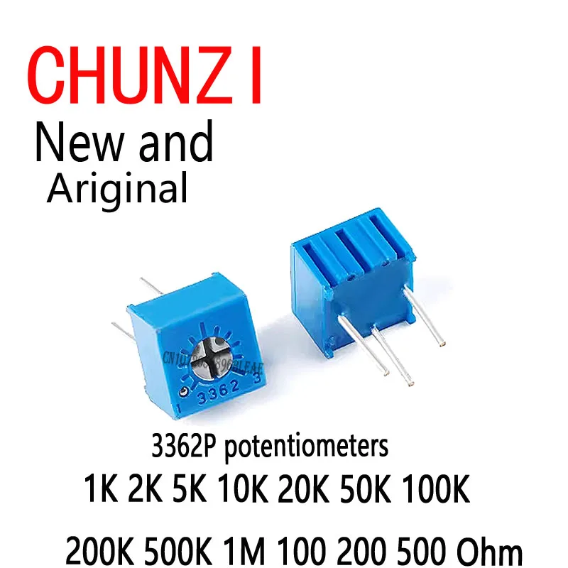 10Pcs 3362P potentiometers Precision Adjustable Resistance 1K 2K 5K 10K 20K 50K 100K 200K 500K 1M 100 200 500 Ohm