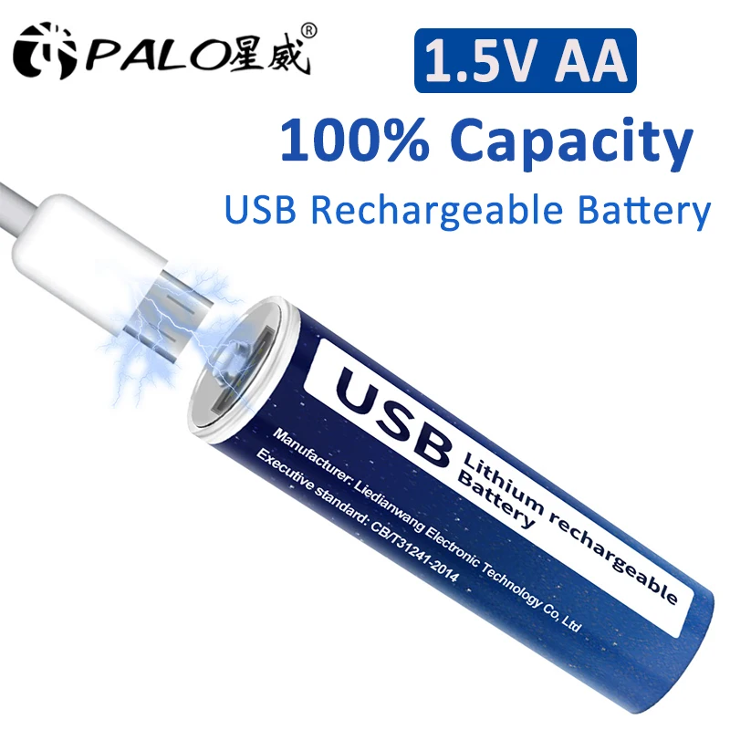 PALO 100% Capacity 1.5V AA Li-Ion AA Rechargeable Battery USB AA Rechargeable Lithium ion Batteries AA Cell For Keyboard Mouse