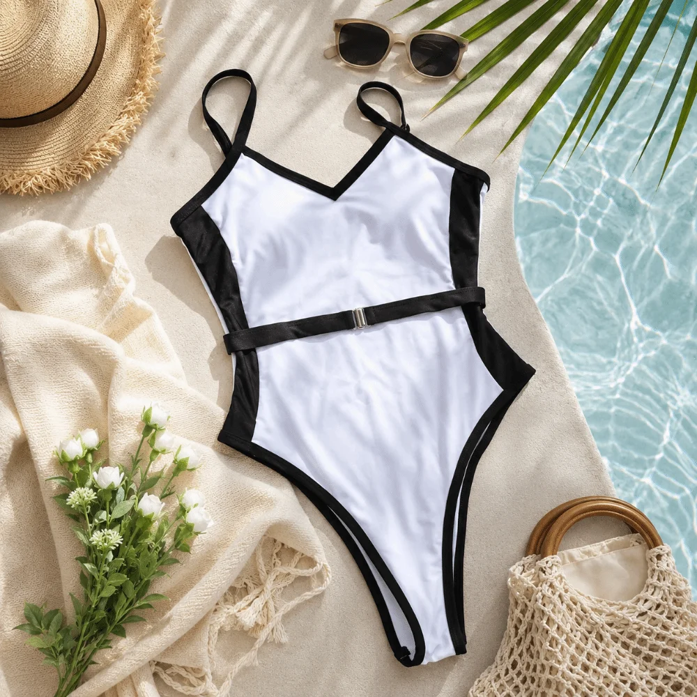 Push Up Swimsuit High Waist Women Swimsuit Bodysuit Patchwork Camisole Bathing Suit Slim Fit Deep V Ladies' Swimwear Vacation