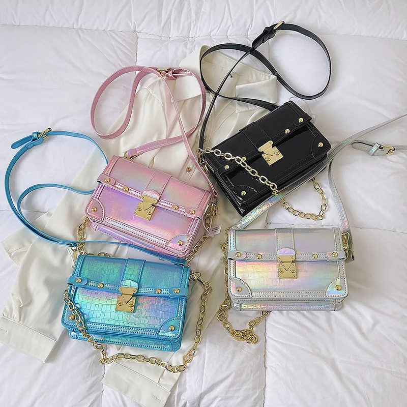 New 2025 Korean Laser - Riveted Small Square Bag - Trendy Chain Design, Versatile for Crossbody & Shoulder