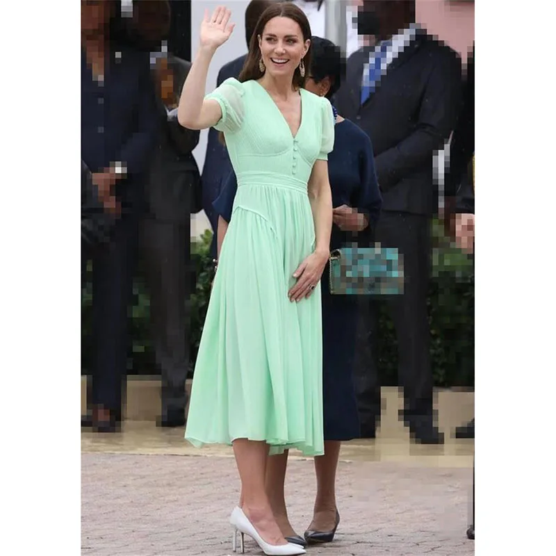 

Princess Kate Middleton Dress 2022 High Quality Summer Women Runway V Neck Short Sleeves Elegant Office Dresses Party NP1865C