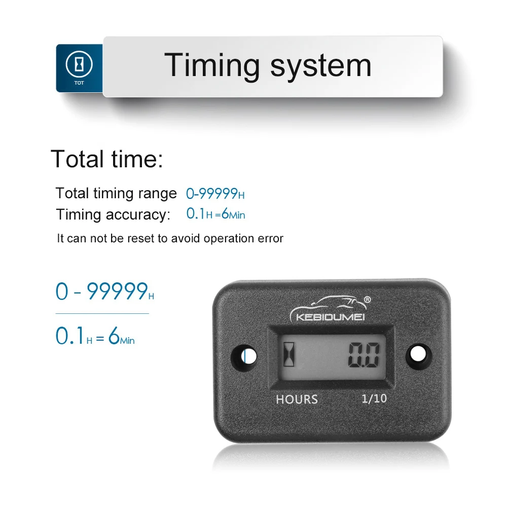Medidor de horas de motor indutivo, cronômetro digital à prova d\'água com tela lcd para bicicleta, motocicleta, barco atv