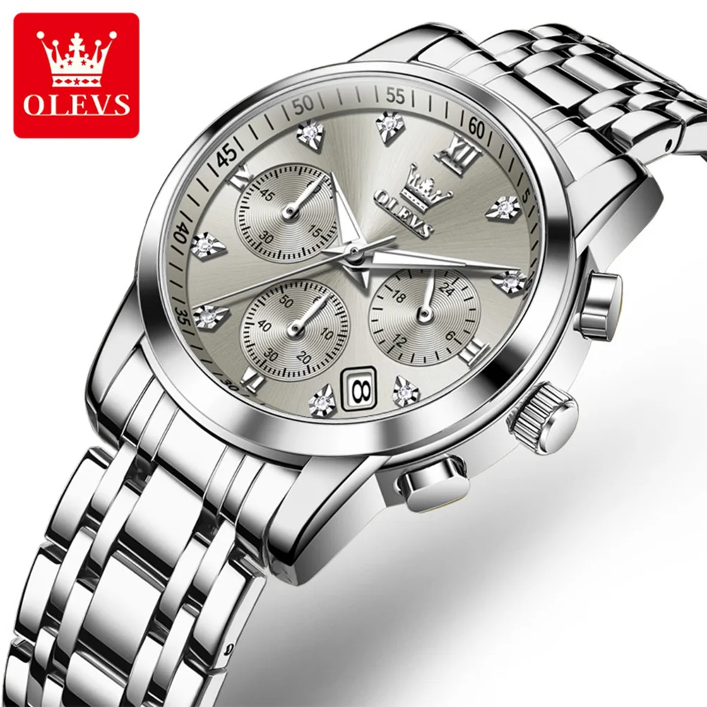 OLEVS 2858 Quartz Watch Woman Chronograph Calendar Waterproof Watch For Women Luminous Fashion Diamond Scale Ladies Wristwatch