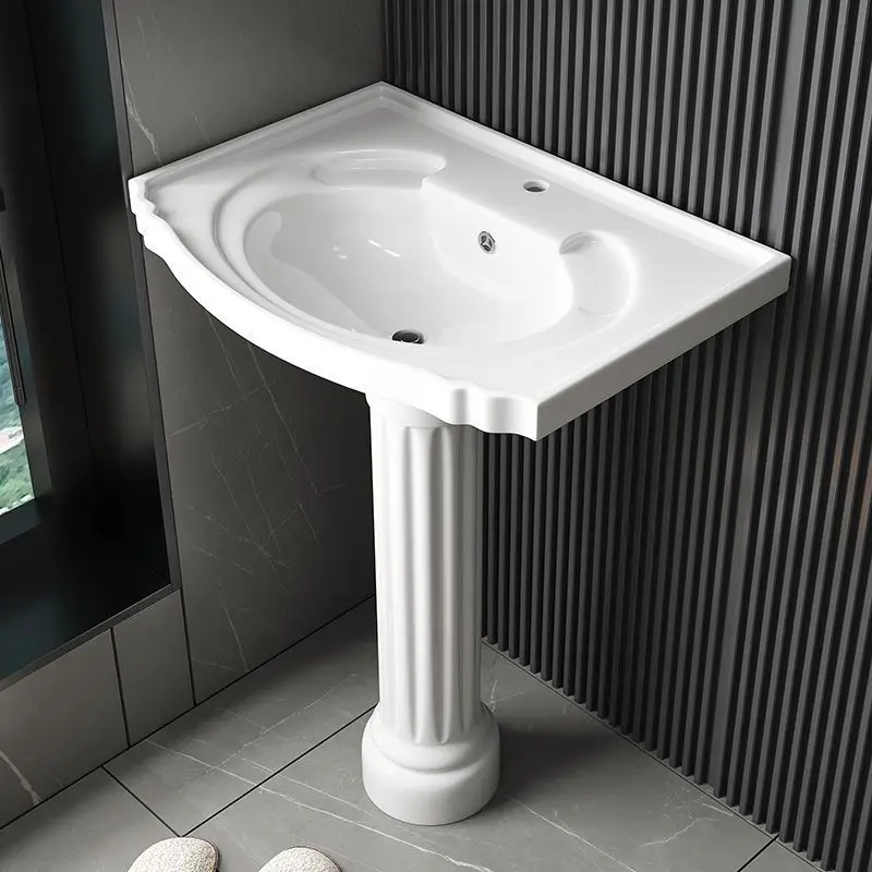 Column basin Ceramic household wash basin Floor-to-ceiling washbasin Small apartment bathroom integrated balcony wash basin