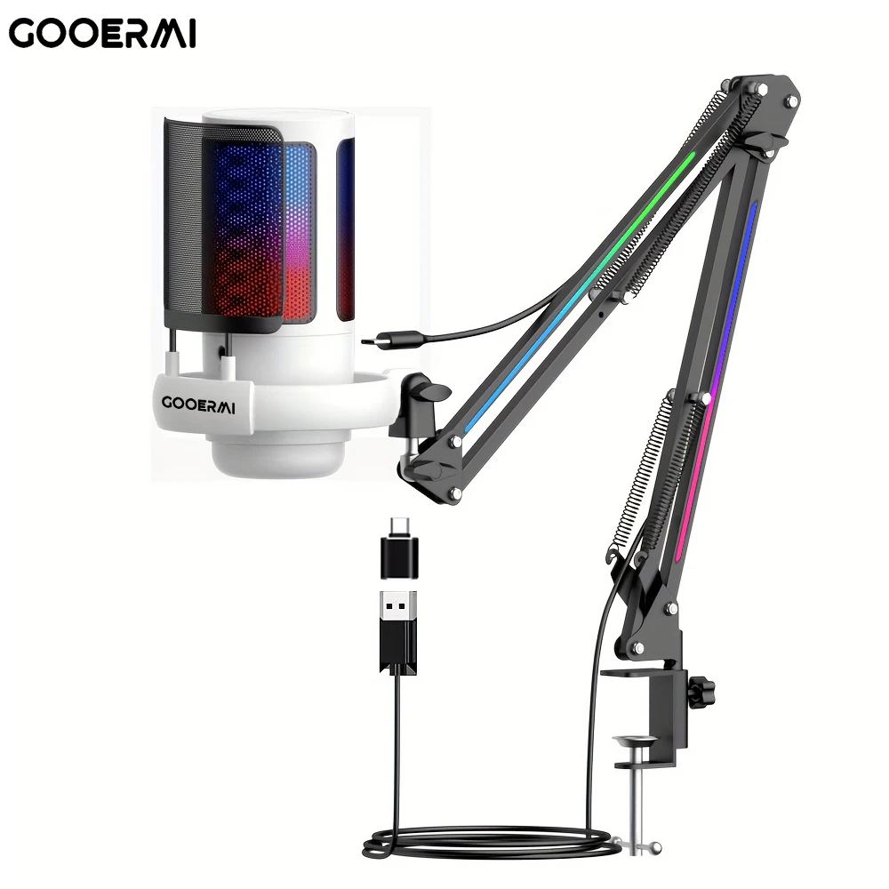 USB Condenser Microphone RGB Esports Game Call Recording Condenser Mic With RGB Light For Studio Recording Singing