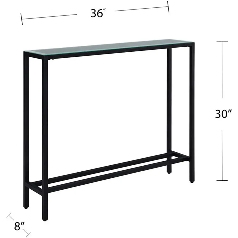 Narrow Console Table Glass Top Black Metal Frame, Slim Hallway Living Room Decor, 36 in, Customized view 3