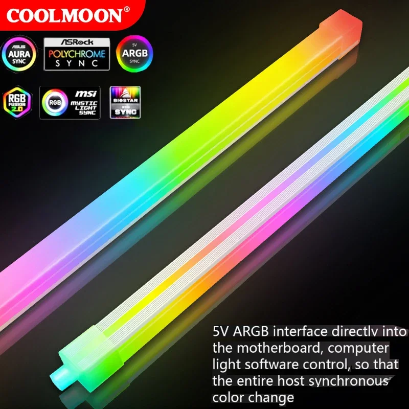 COOLMOON DC5V LED Strip F300 3PINx2+4PIN ARGB Colorful Light for Computer Chassis Motherboard DIY Lamp Bar Silicone Dropship