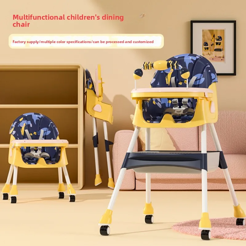 Baby Dining Chair Children's Multifunctional Foldable Eating Chair Portable Baby Dining Table Height Adjustable Storage