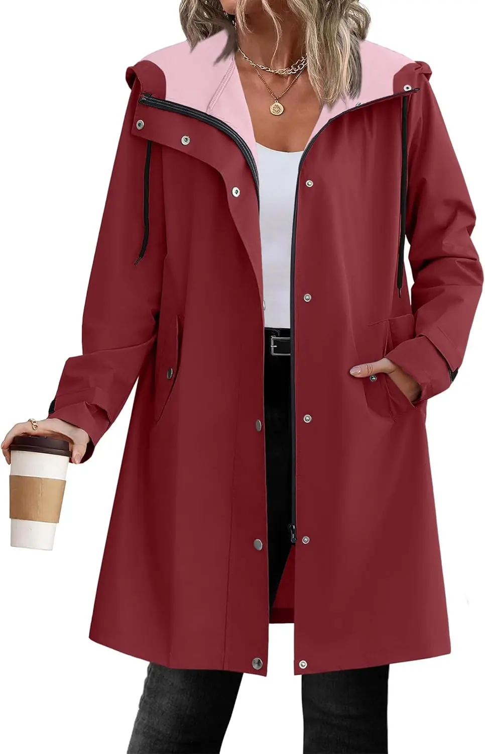 

Women's Waterproof Raincoat Lightweight Hooded Trench Coat Outdoor Windbreaker Travel Jacket