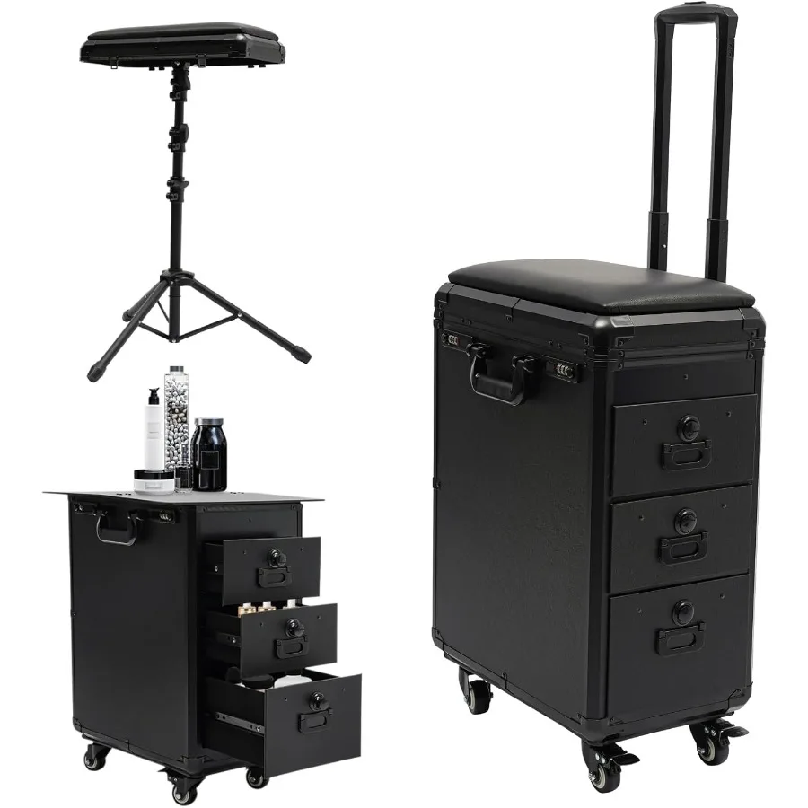 

Дорожный футляр для татуировки с подлокотником для татуировки 3 в 1, чехол для макияжа на колесиках, 3 ящика с ручками с кодовым замком, татуировщик