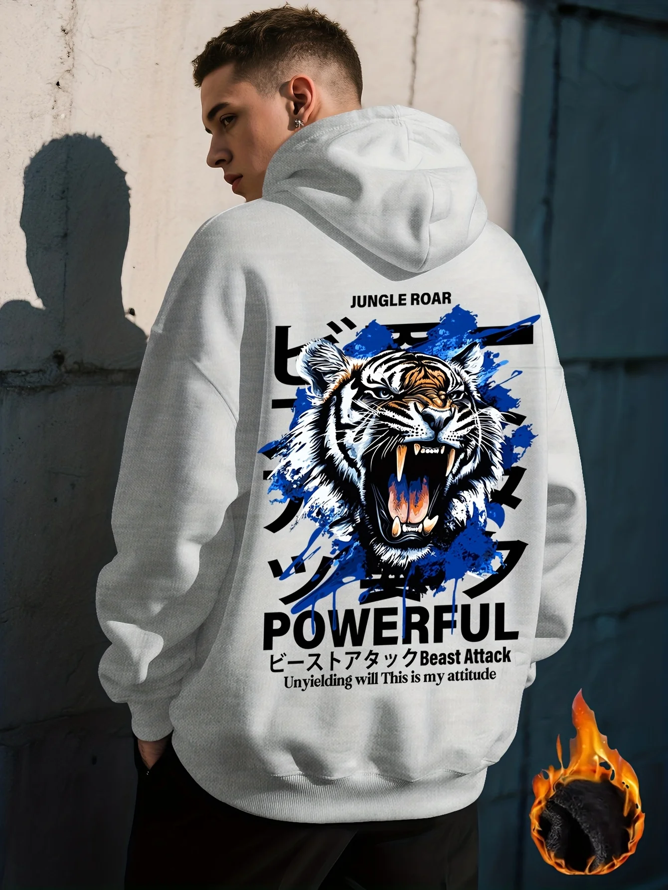 Trendy Streetwear Hoodie for Men Wild Roaring Tiger Splash Ink Graphic Print Autumn winter Casual Daily Versatile Male Pullover.