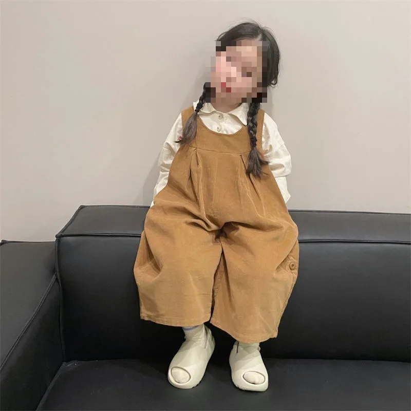 Spring Autumn Casual Baby Girls Cotton Plain Loose Corduroy Strapped Bodysuit Kids Sweet Jumpsuit Child Overalls Outfit 2-8 Yrs