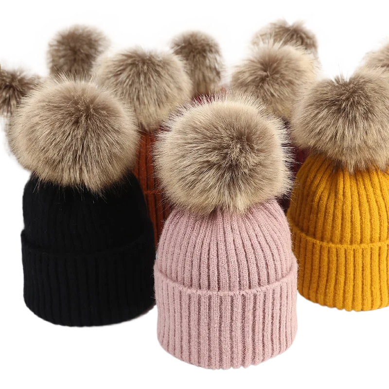 

Women Girls Thick Cable Knit Faux Fuzzy Fur Pom Winter Warm Skull Cap Cuff Beanie for Cold Weather Snow Ski Outdoor Boonets