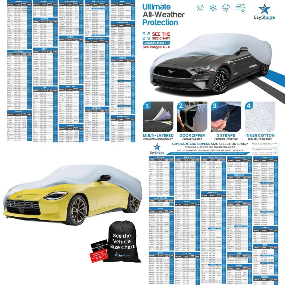 

All-Weather 10-Layer Protective Car Cover, Fits Miata, Porsche, SLK, Z3, Z4, and Classic Cars, Size C1 (Refer to Size Chart)