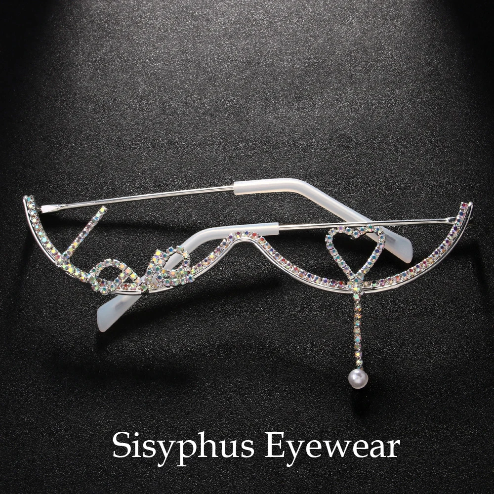 Hot rhinestone love droplets inlaid with diamonds half frame eyeglasses frame punk trend hundred with accessories