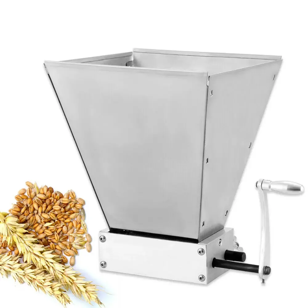 Malt Crusher 4L 2 Roller Grinder Stainless Steel Grain Crusher Adjustable Barley Grinder, Silver