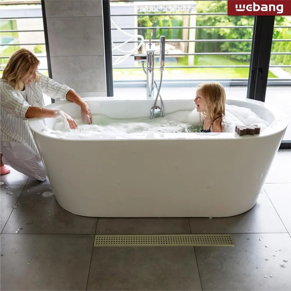 Rectangular Linear Shower Drain 36 Inch with Square Hole Pattern Cover and Removable Grate, Stainless Steel 304, Floor Drain Acc