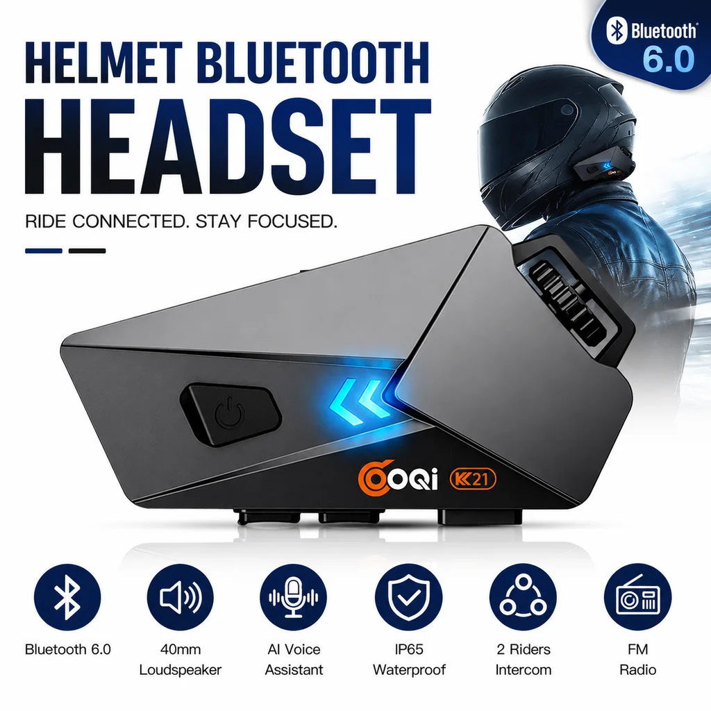 K21 Motorradhelm-Headset BT6.0 Kabelloses Freisprechtelefon-Headset Wasserdichter MP3-Musik-Player Motorradzubehör