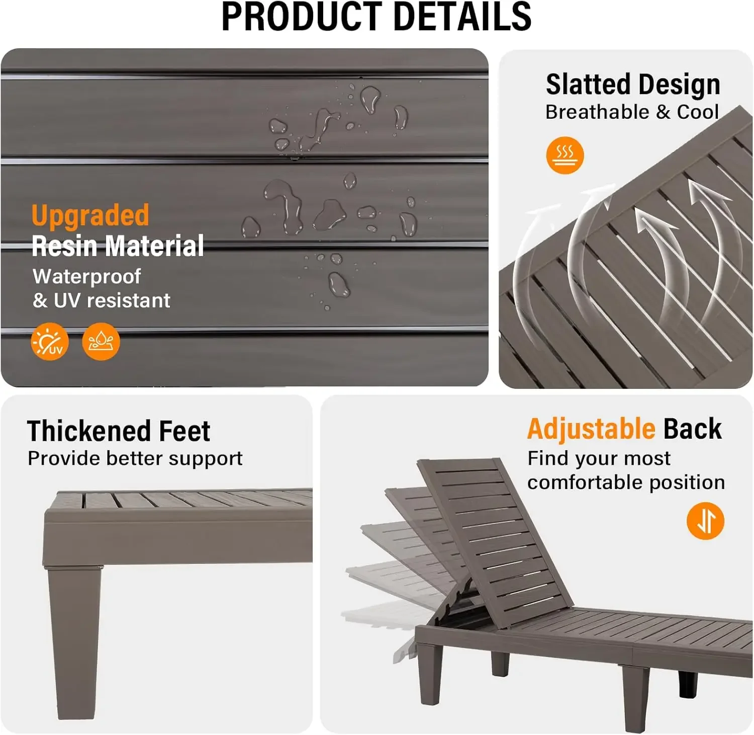 [عرض لفترة محدودة، اليوم فقط! ]طقم كراسي استرخاء خارجية مكونة من 2، كرسي صالة خارجي مقاوم للماء مع 5 مستويات قابلة للتعديل B